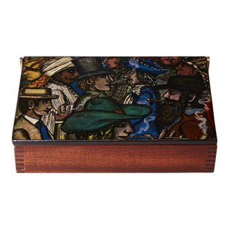 Mahogany and wood box painted by Piero Fornasetti 1950