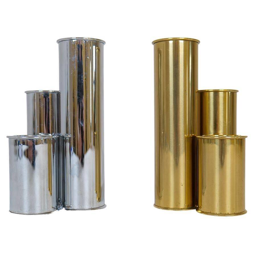 Modern Swedish candle holders in brass and steel, Englesson, Sweden, 1970s