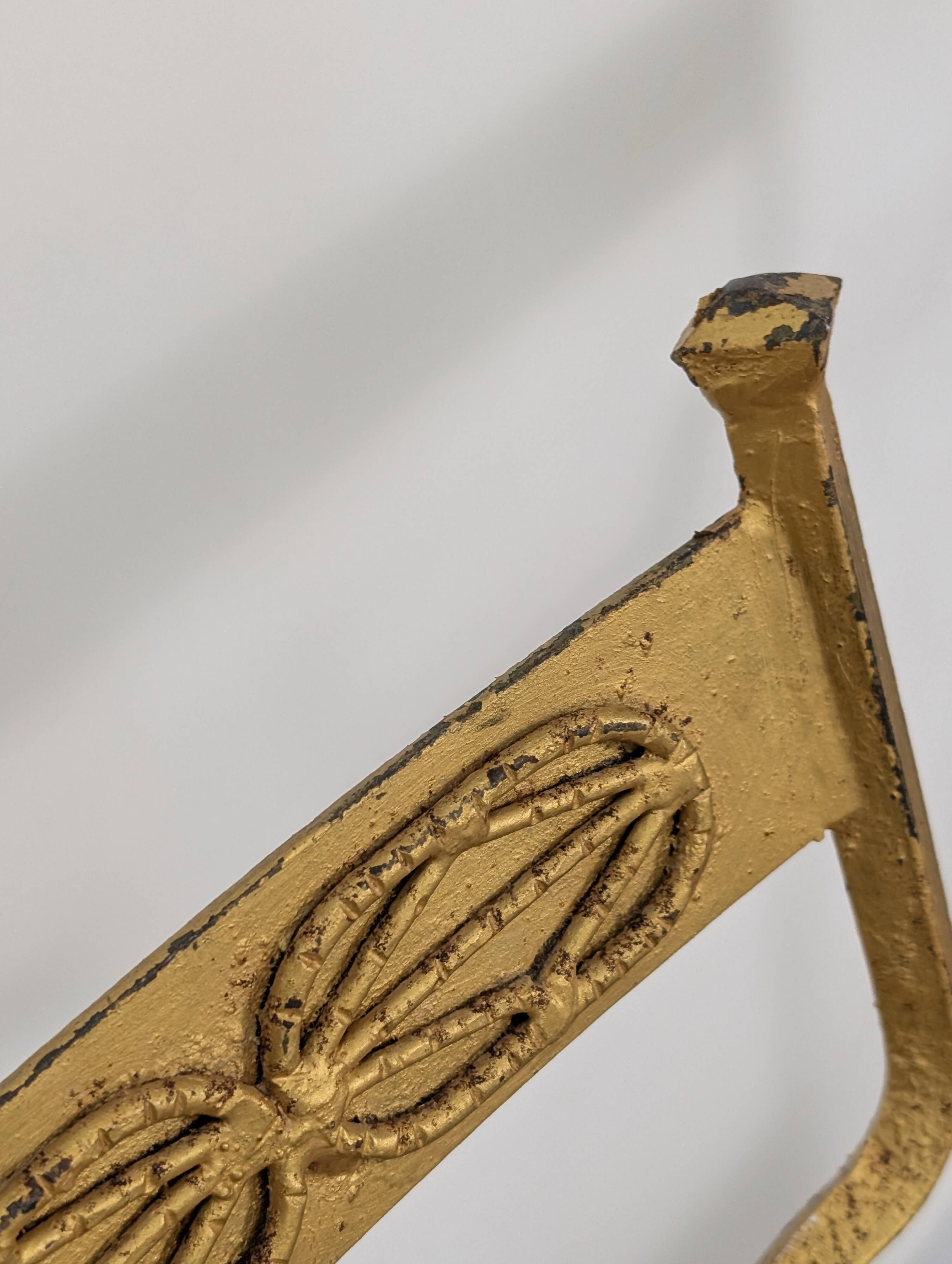 Ensemble de 4 Chaises en Fer Doré et Tissu Fleuri, Espagne, 1980s