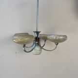 Art Deco opaline wood and metal chandelier