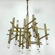 Sciolari 9 lights slight gilded chrome and perspex Chandelier model Ice, Italy 60s