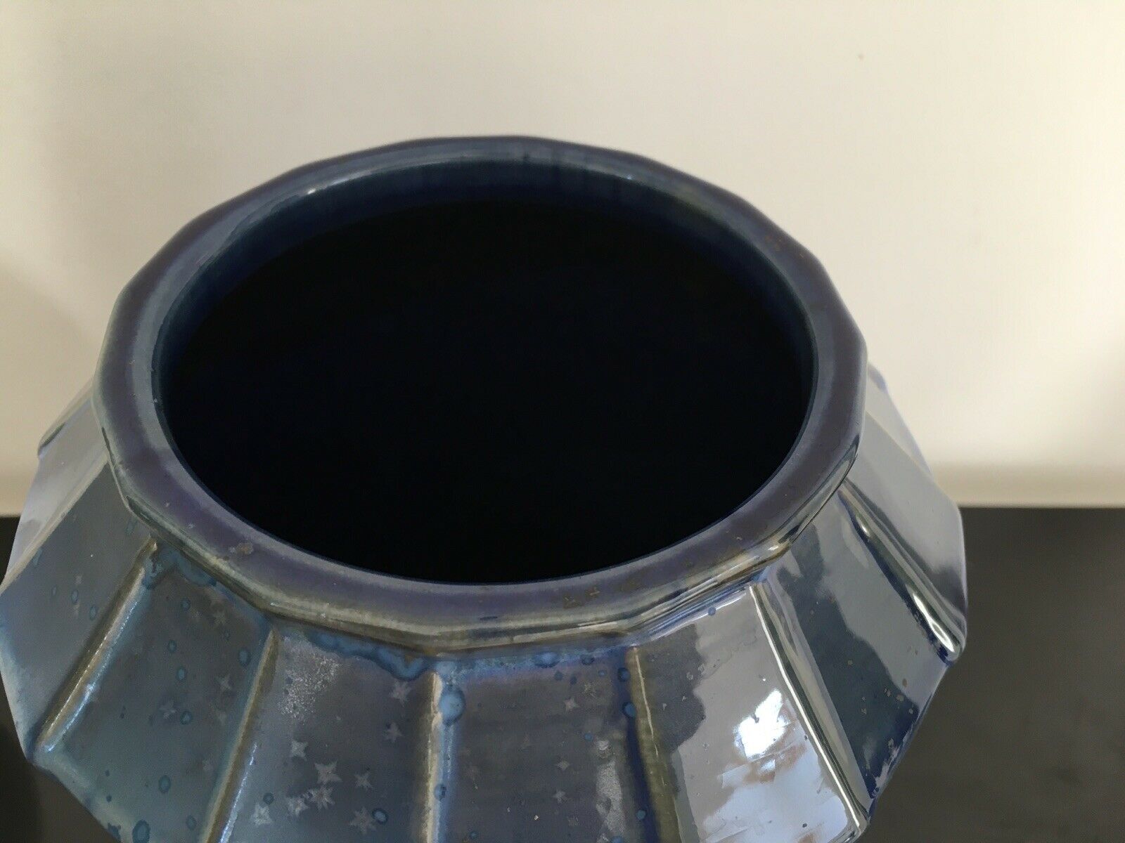 Old blue enamelled ceramic vase