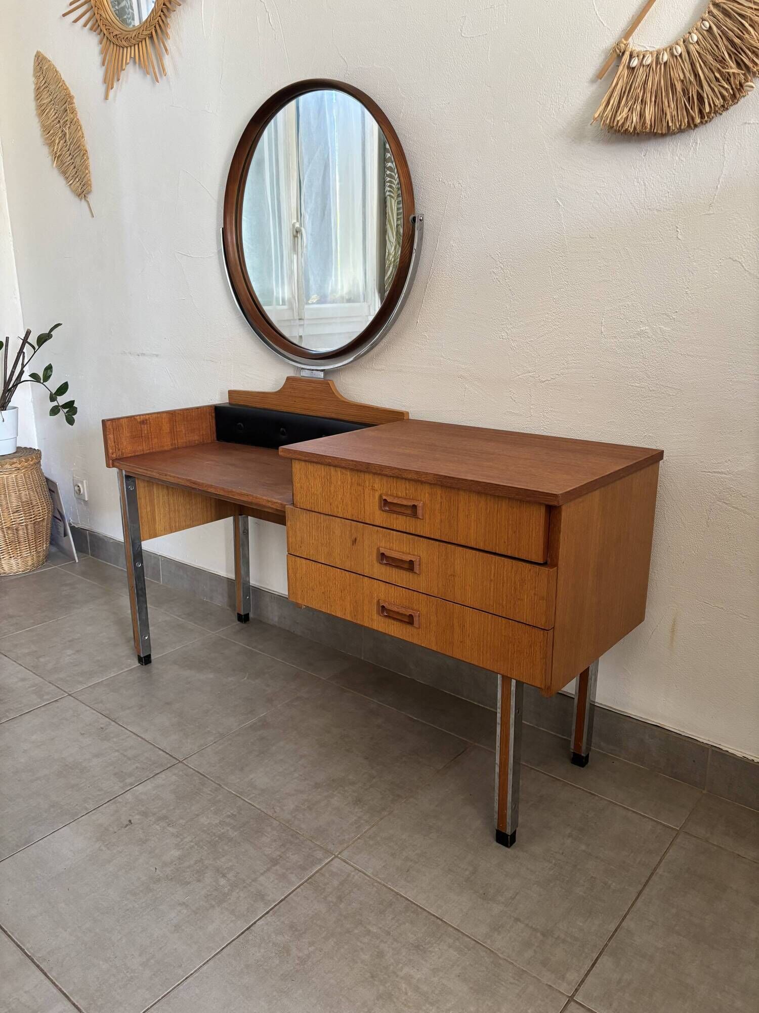 Coiffeuse scandinave vintage en teck, années 60
