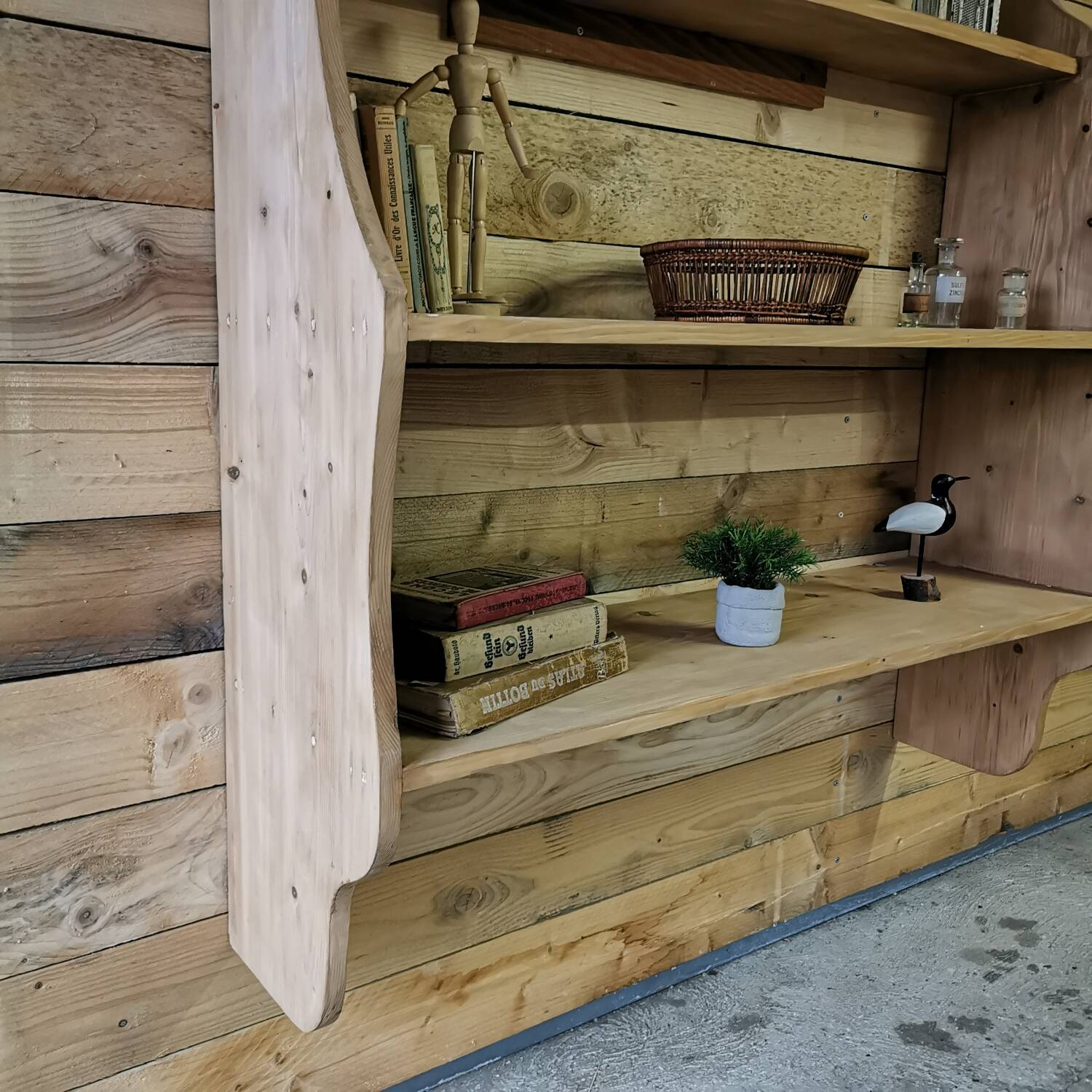 Large solid pine wall shelf