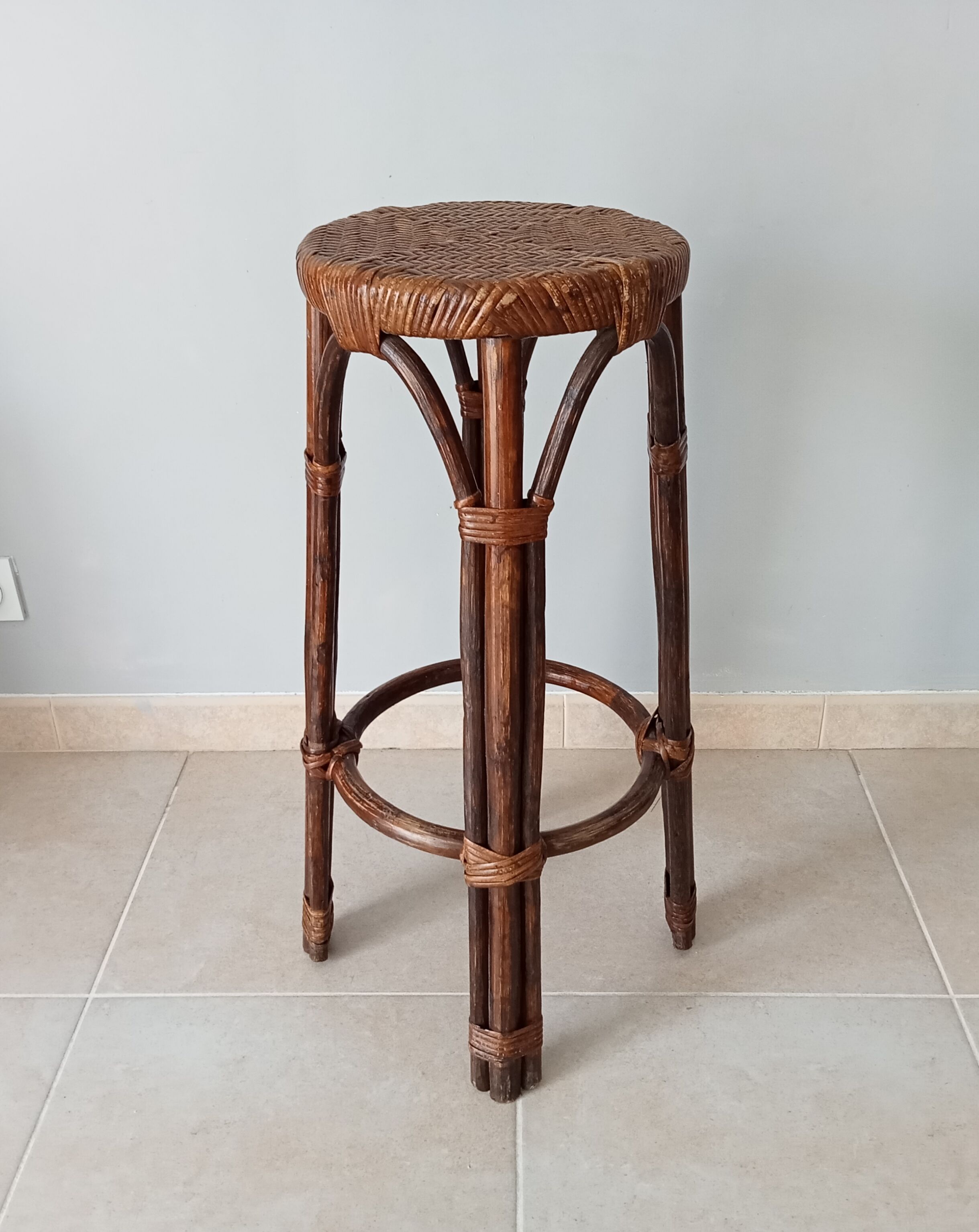 Vintage rattan high stool 60s/70s