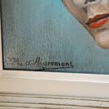 Tableau peinture à l'huile portrait femme 1960