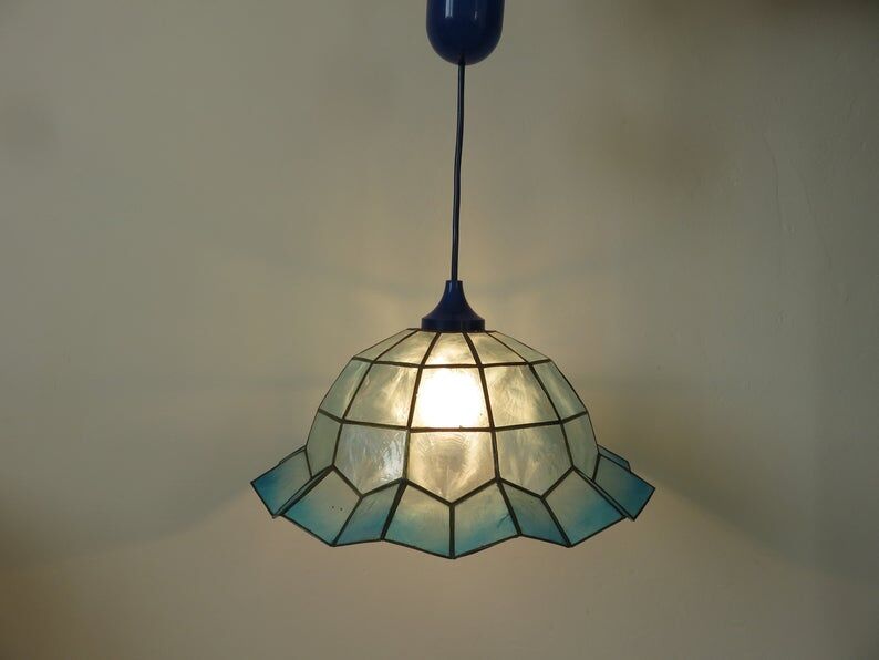Suspension in blue mother-of-pearl and brass 70s
