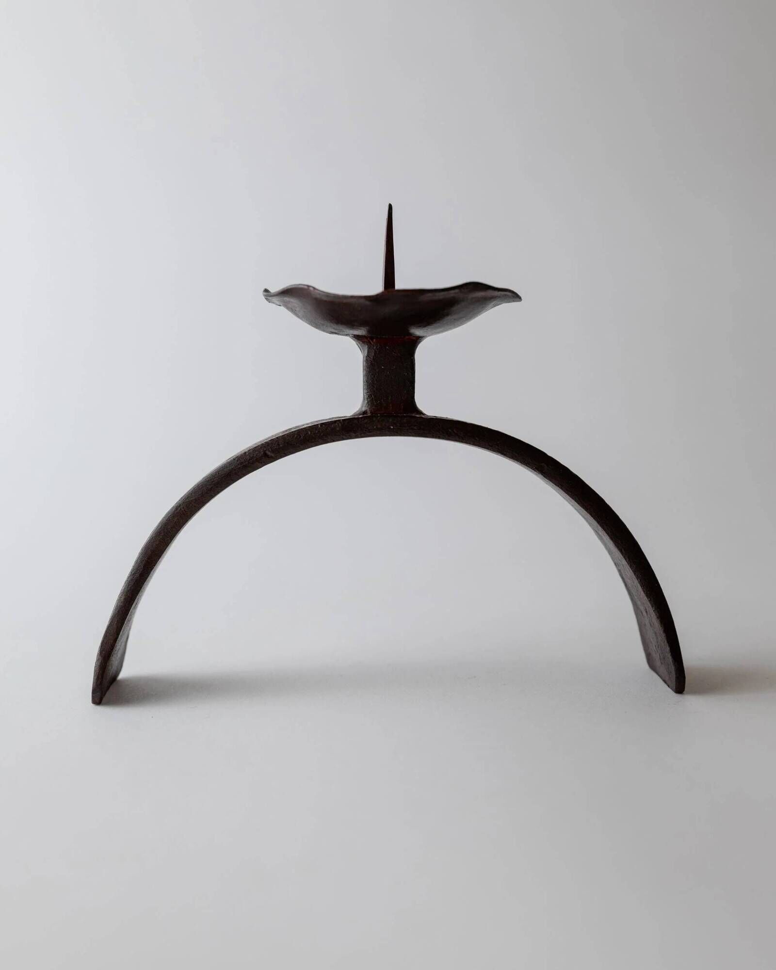 Vintage wrought iron candlestick from the 1960s, sculptural relief pattern for pillar candle, rustic Mid-Century metal, elegant gift idea.