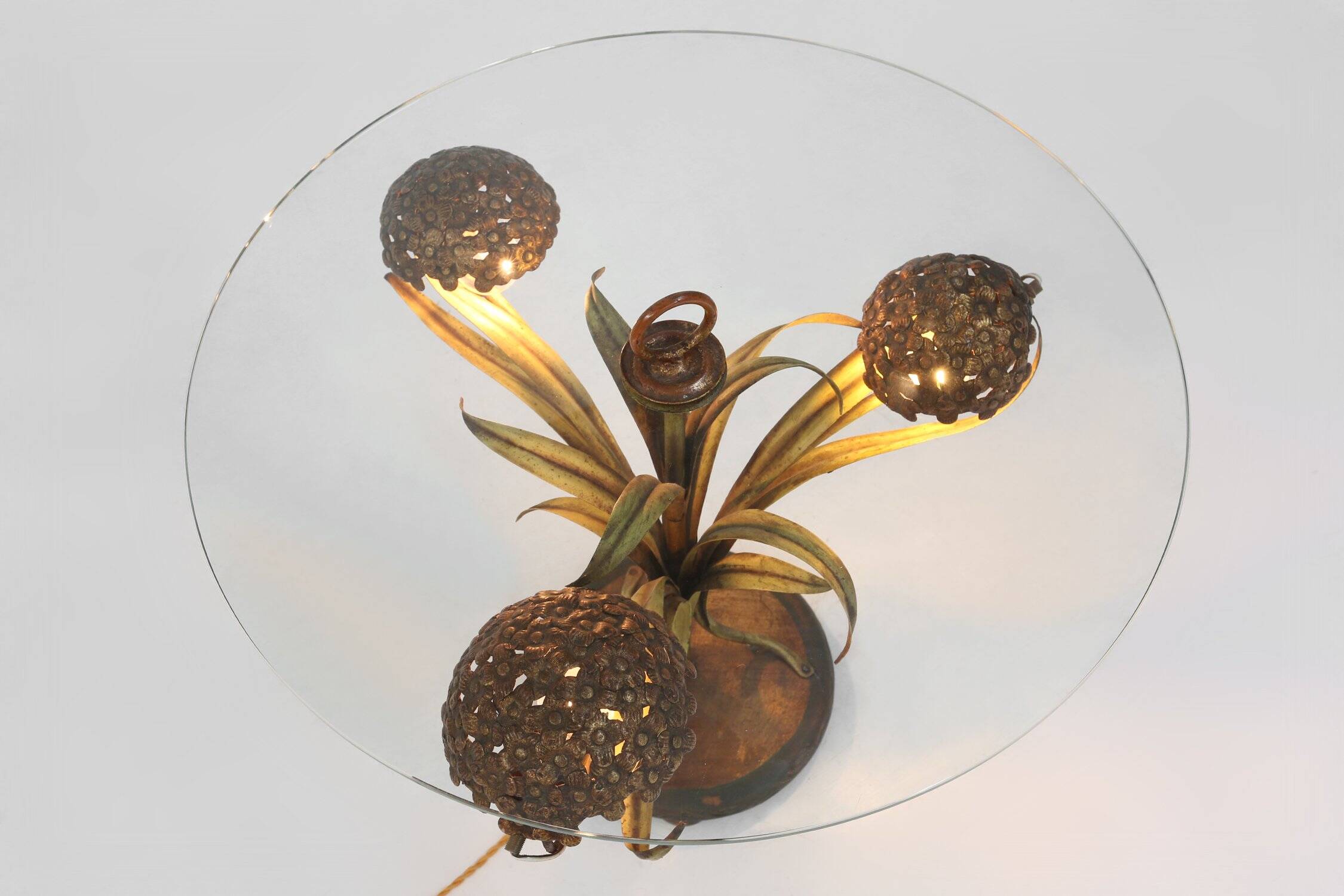 French Hollywood Regency Style Coffee Table with Lightning in Brass Flowers