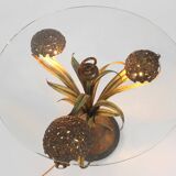 French Hollywood Regency Style Coffee Table with Lightning in Brass Flowers