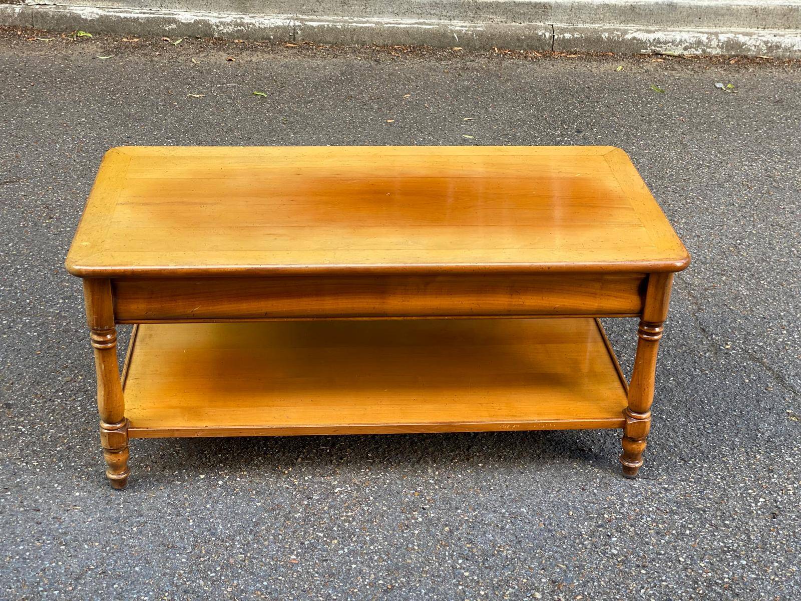 Vintage solid wood coffee table with 2 drawers 1960