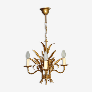 Three-light chandelier decorated with wheat ears and foliage