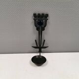 Vintage wall candle holder in wrought iron and hard pressed blue glass.