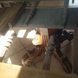 Old table slightly oval cherry tree with central foot with 2 extensions