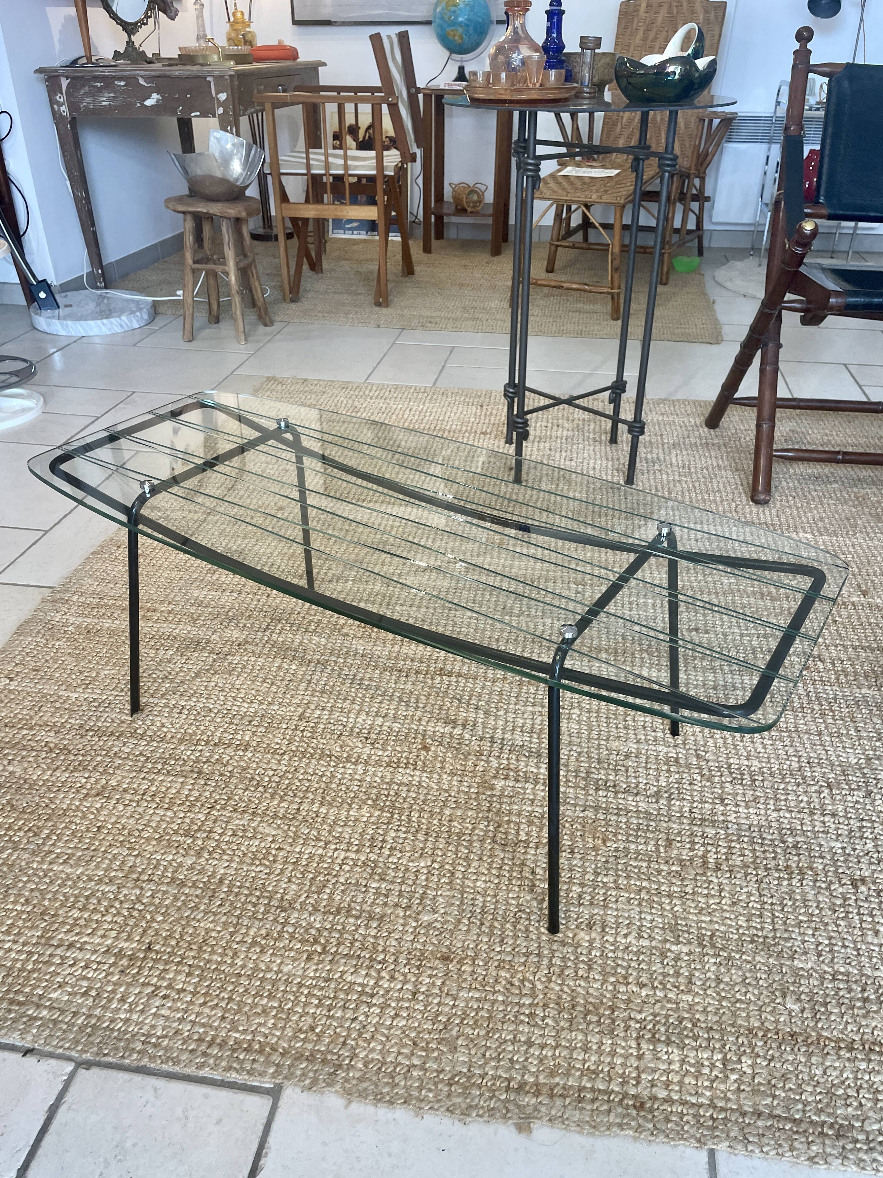 Mid-century glass and metal coffee table - 1950