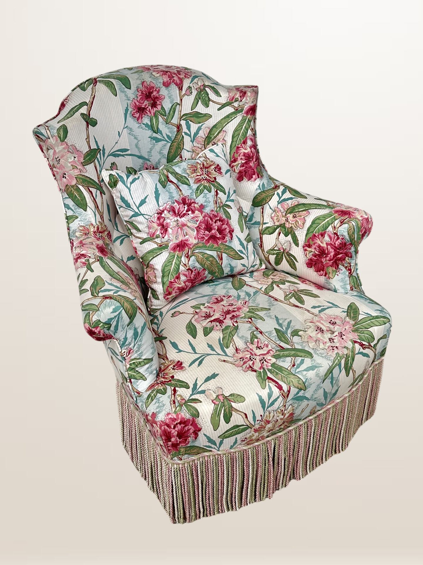 Napoleon III period armchair, floral fabric with cushion.