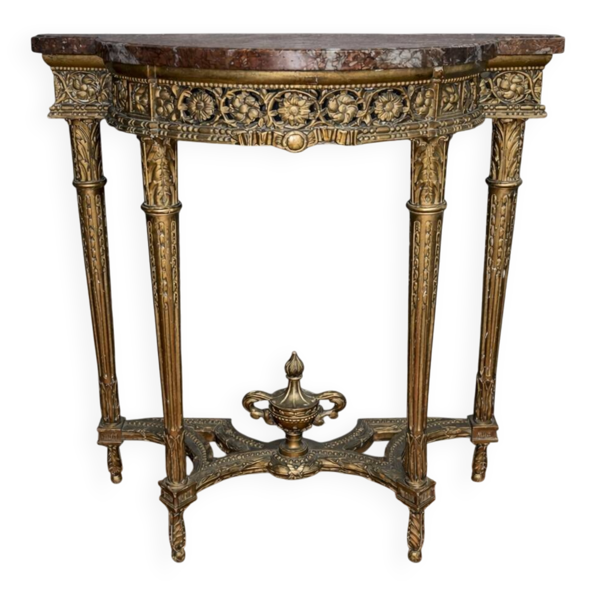 Louis XVI style demi-lune console – carved wood and marble top
