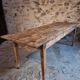 Antique French pine dining table, large farmhouse table on wheels, 19th century.