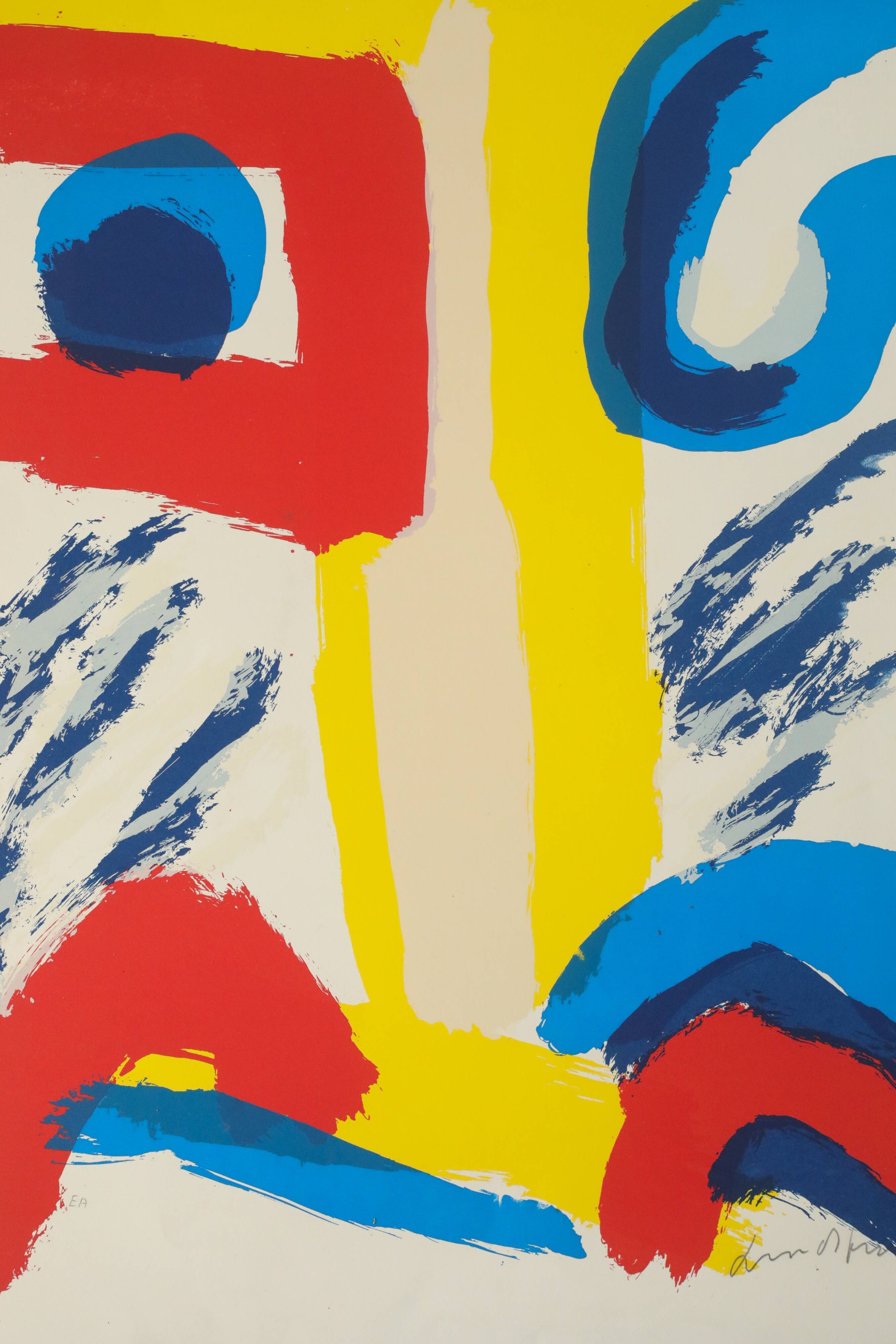 Colour lithograph, Bengt Lindström, 1995, The Giant on the Mountain,