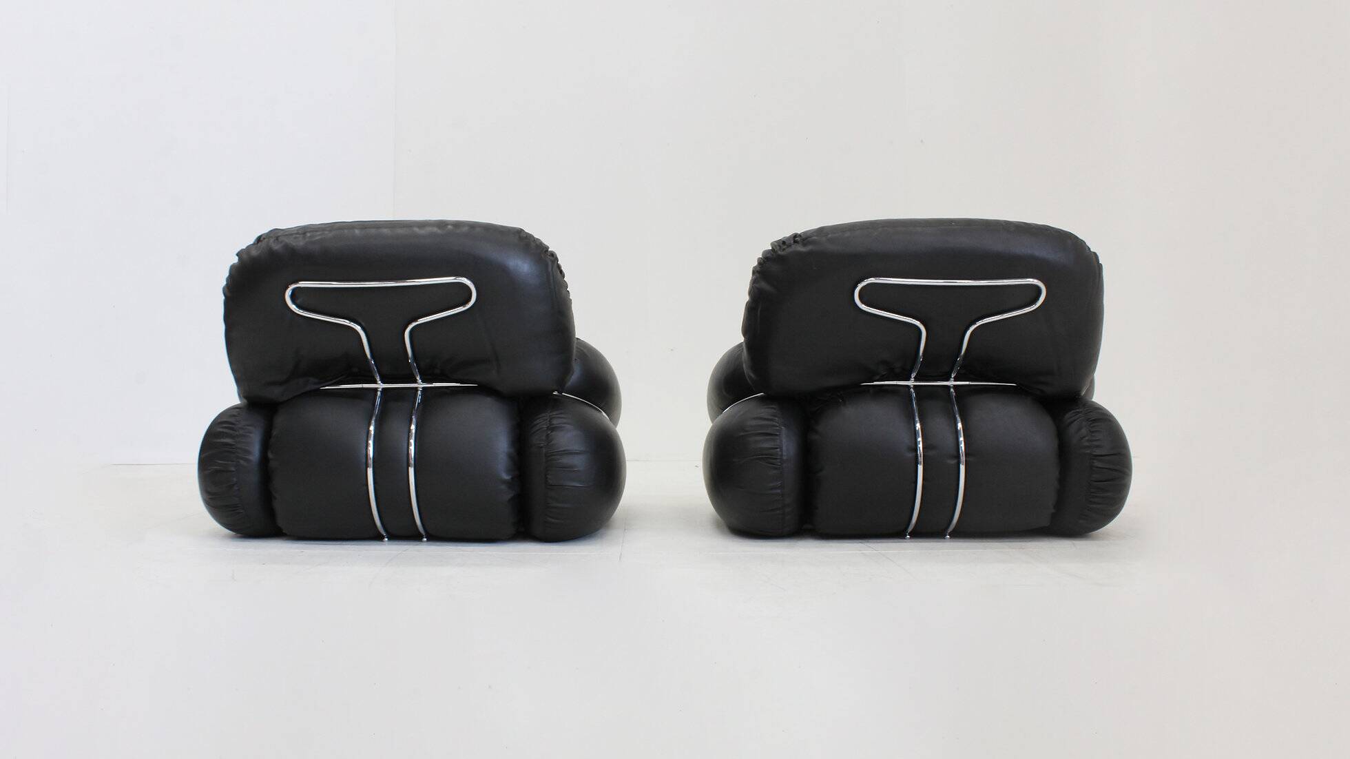Vintage Okay armchairs by Adriano Piazzesi black leather 1970s, set of 2