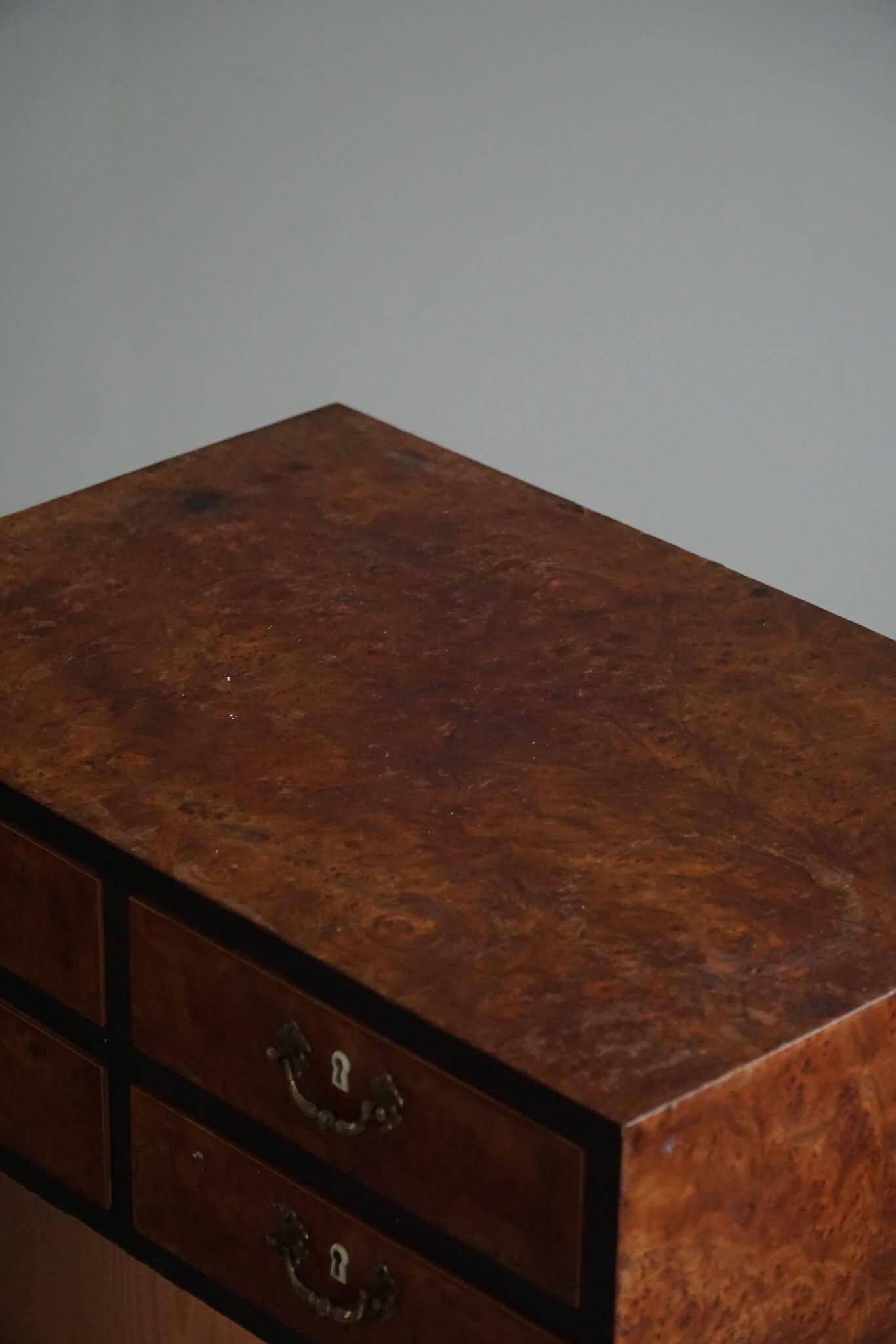 Danish Art Deco console with elm wood and burl drawers, 1940s.