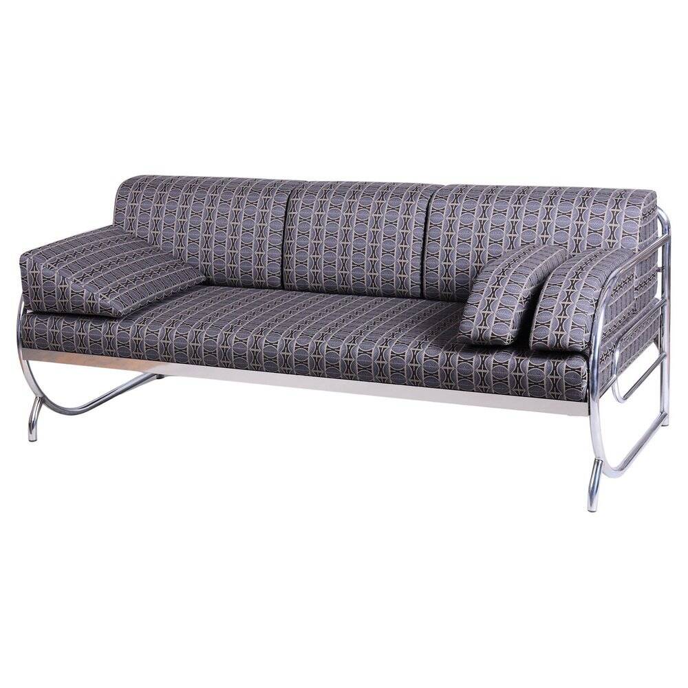 Bauhaus Sofa in Chrome and Fabric from Robert Slezak, Czech, 1930s