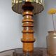 Vintage brutalist wooden table lamp, space age printed lampshade