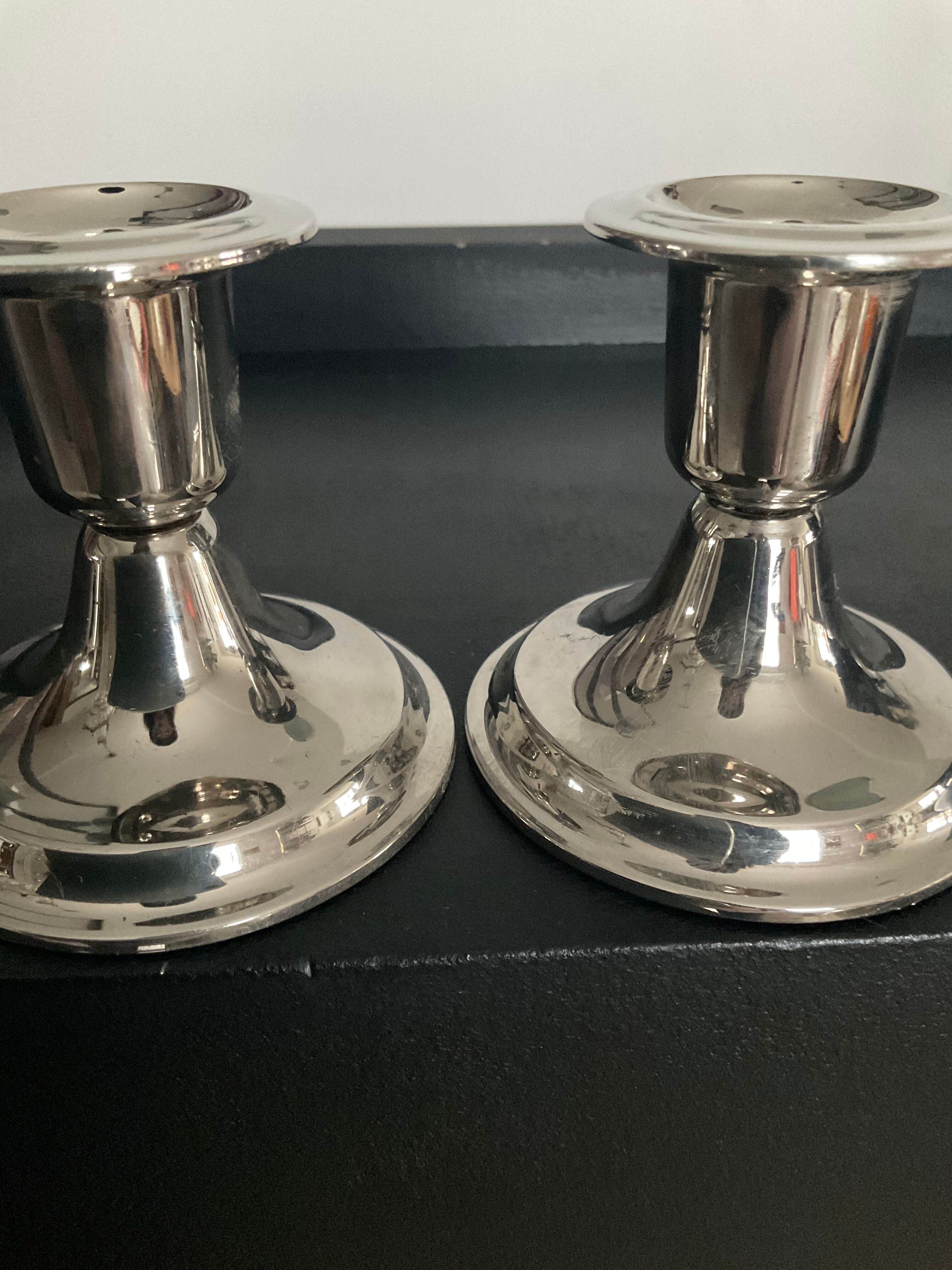 Pair of vintage silver metal candle holders