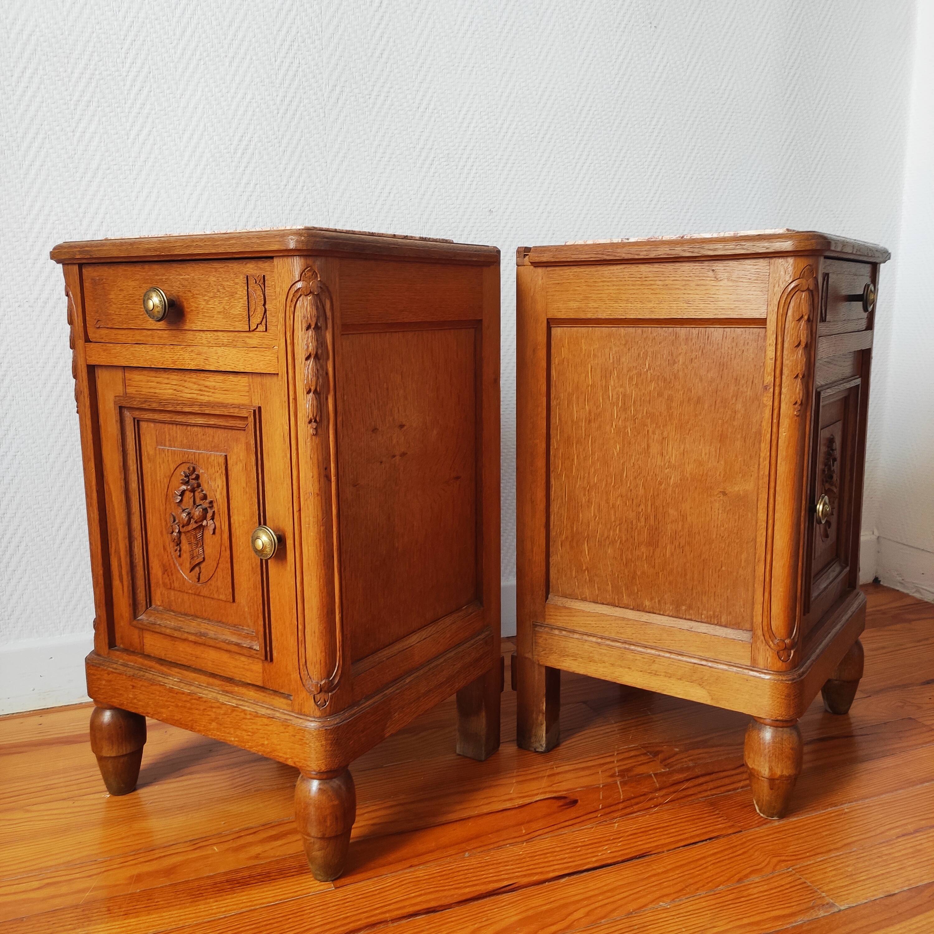 Pair of solid oak bedside tables 1920