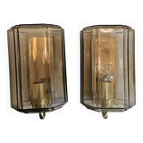 Pair of glass and brass wall lights, 1960s.