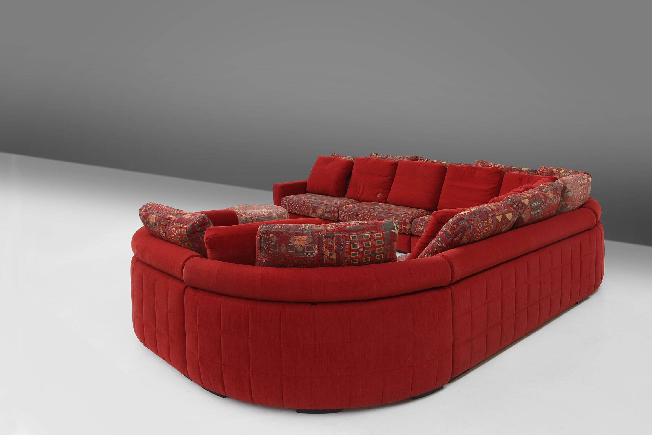 Modular Sofa in Red and Patterned Upholstery by Roche Bobois, France 1980s