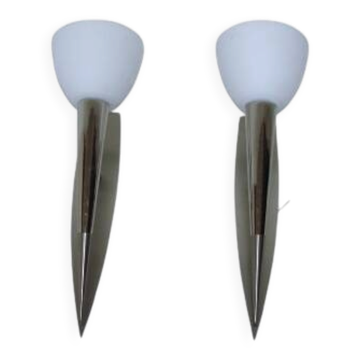A pair of vintage ‘Torches’ wall lights, 1980s/1990s – steel and glass, E27