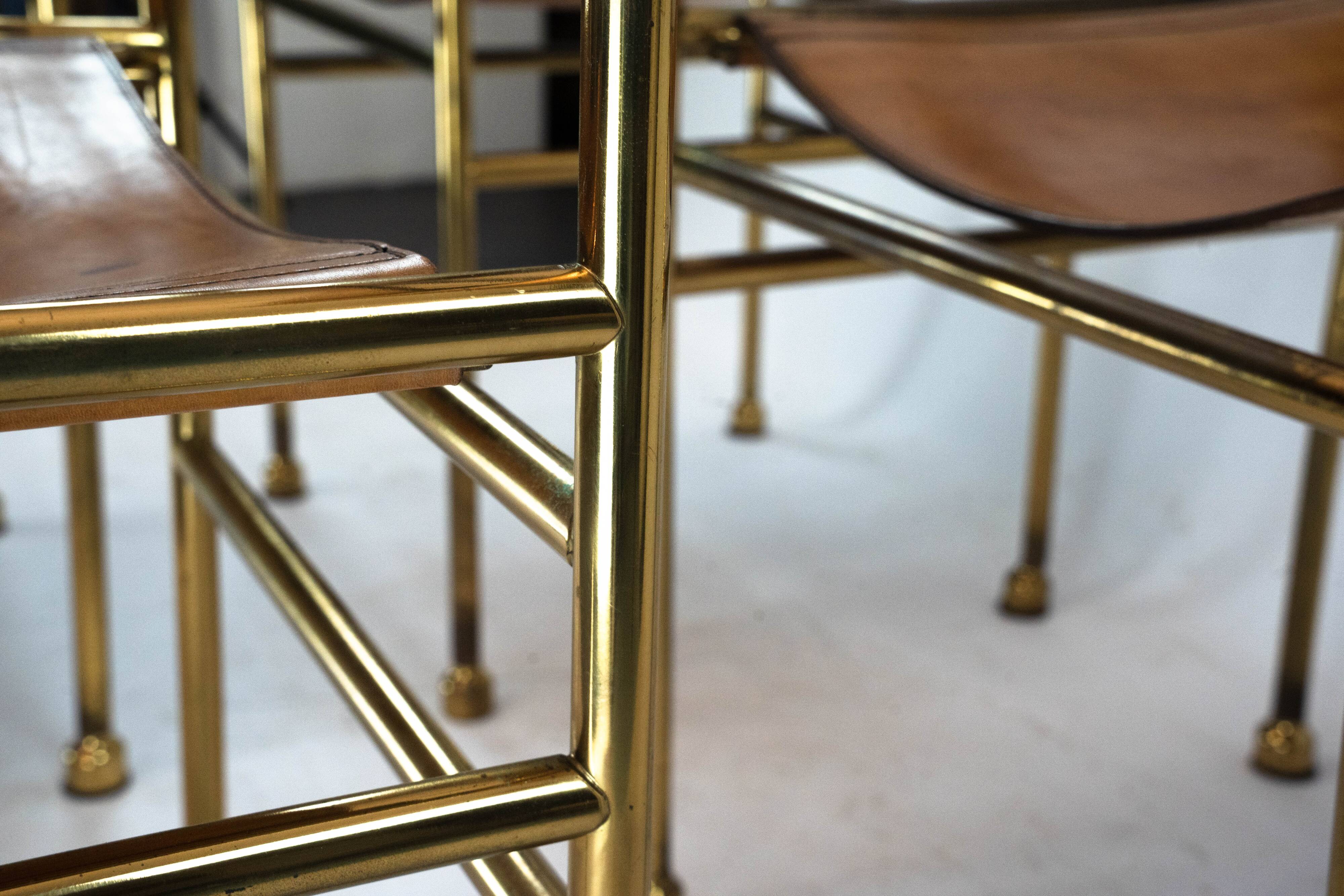 Set of 4 Brass and Leather Chairs by Luciano Frigerio, Italy, 1970s
