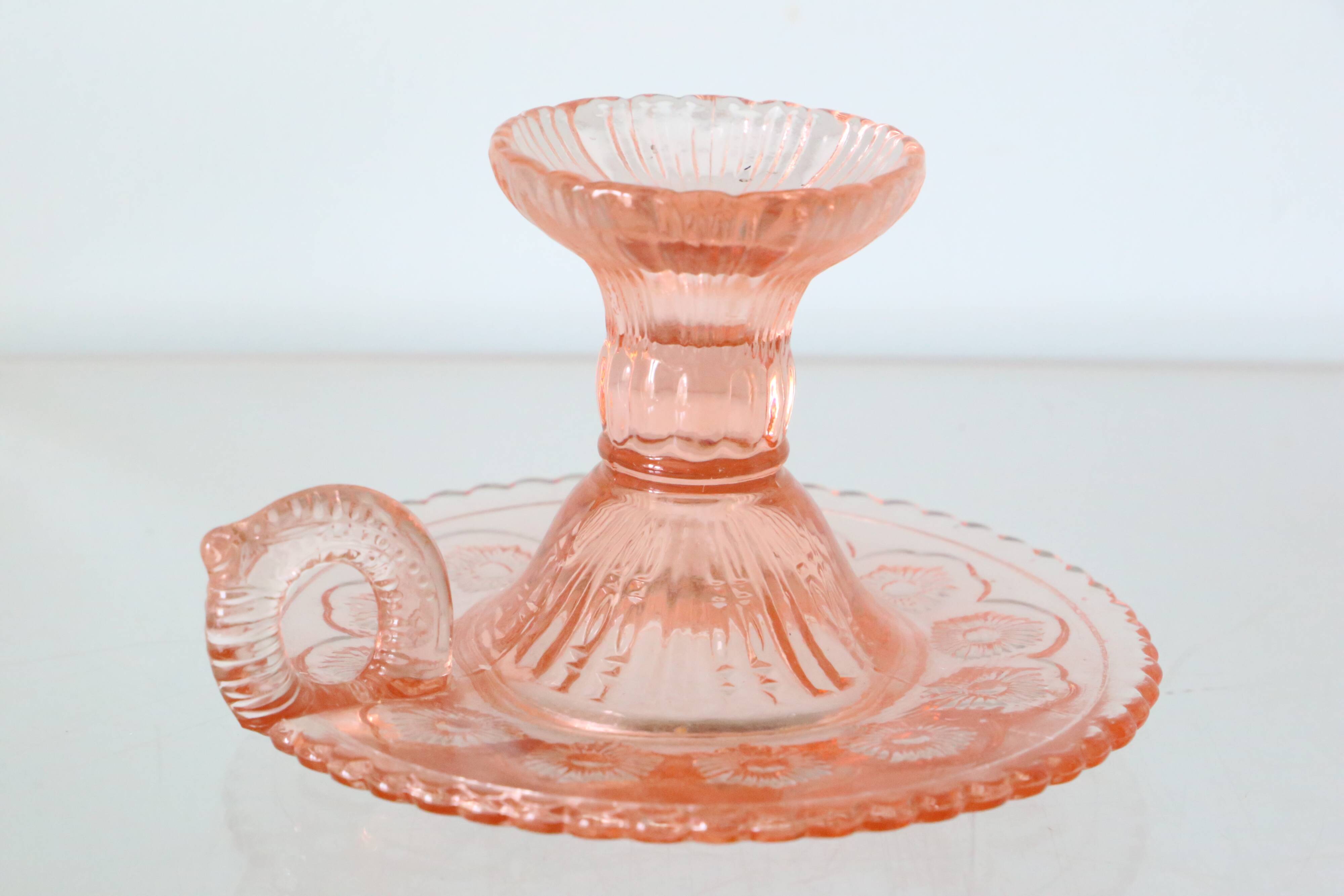 Cellar rat candle holder, pink glass