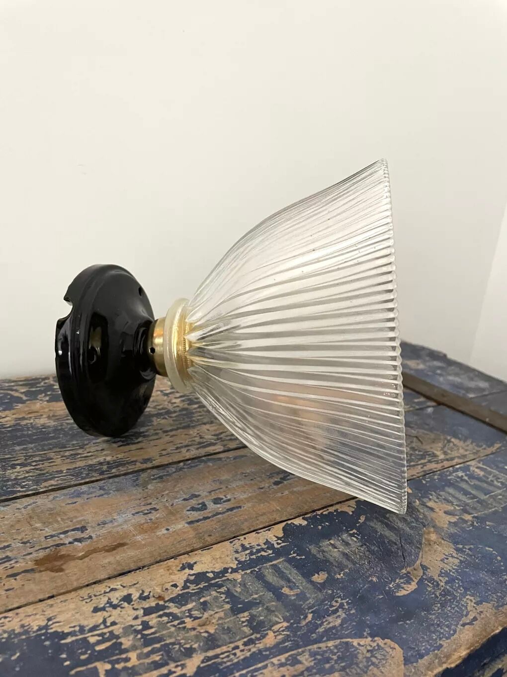 Vintage holophanous glass ceiling lamp