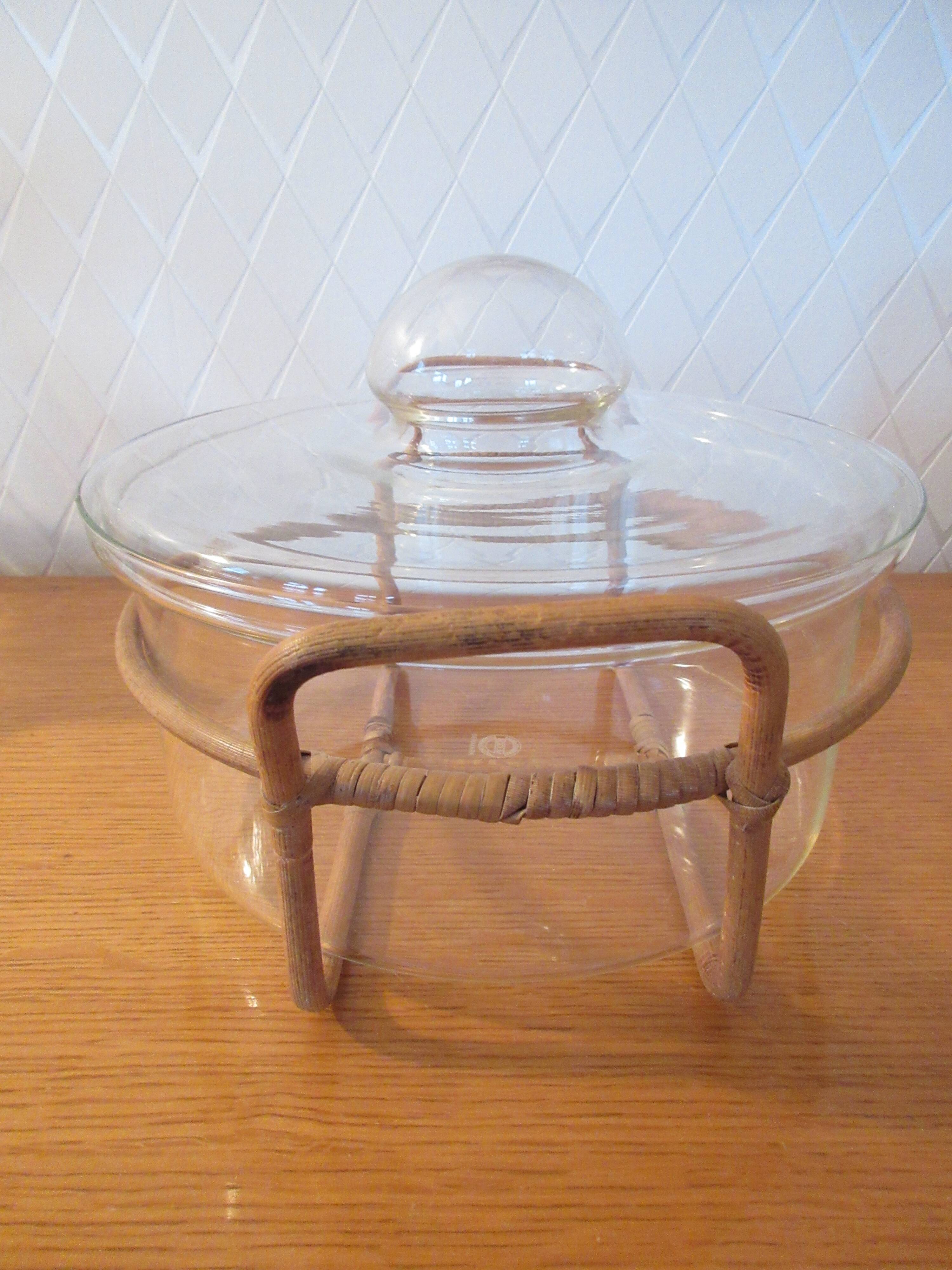 Vintage Bodum glass and rattan vegetable