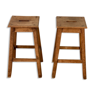 Pair of vintage wood workshop stools