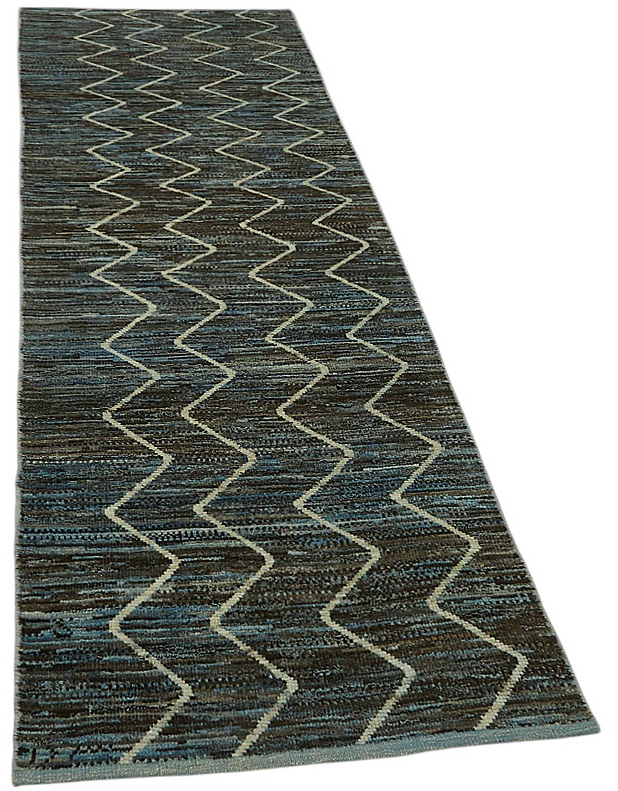Handwoven Tribal One of a Kind 86 cm x 297 cm Blue Wool Runner Carpet