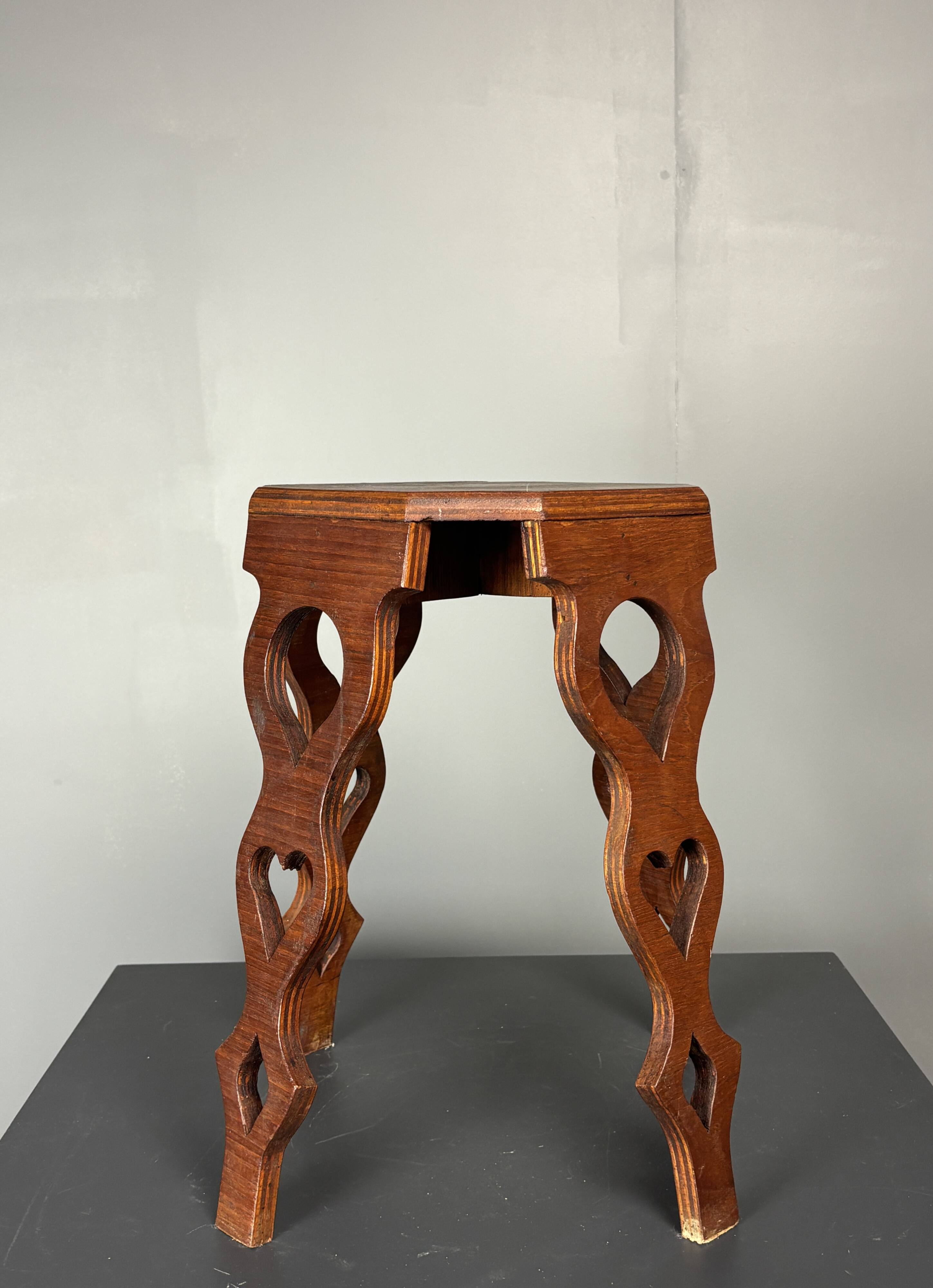 Mid-Century artisanal octagonal hand crafted plant stand stool, circa 1950s