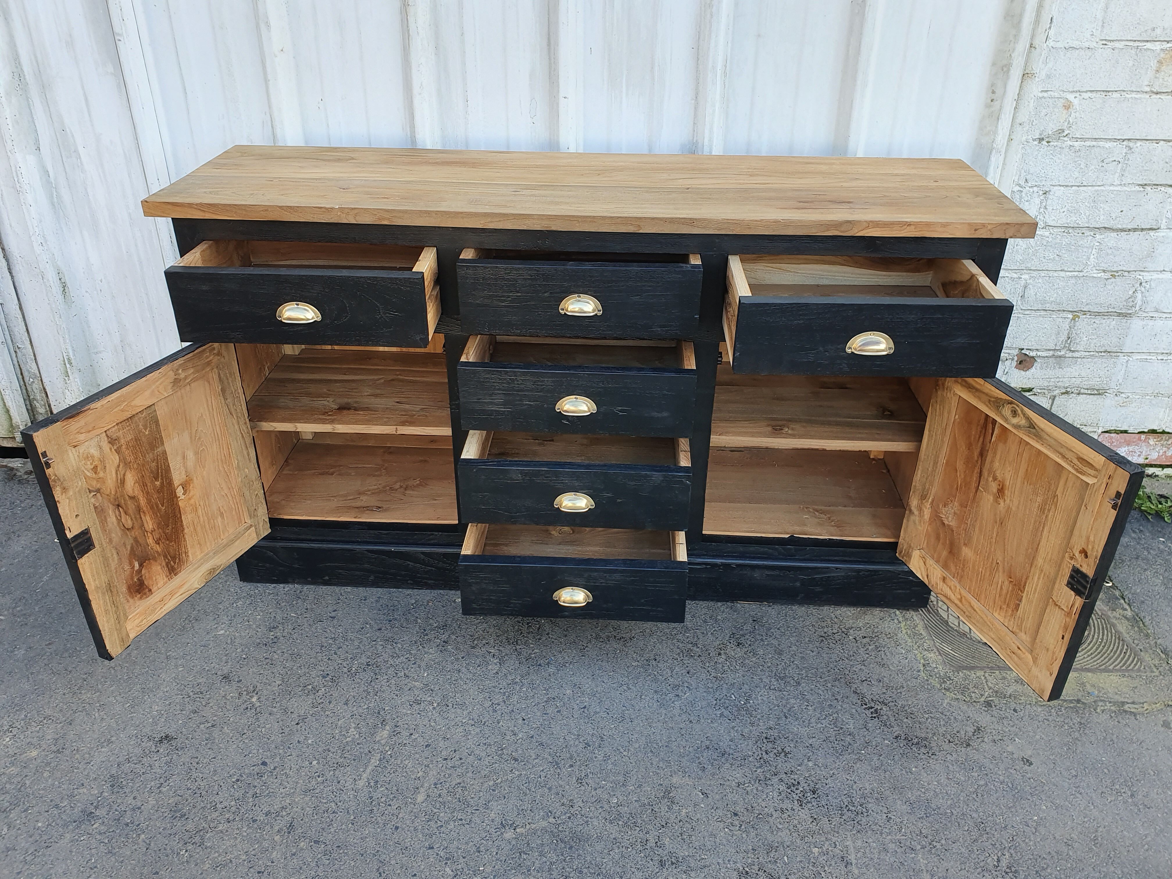 Industrial furniture craft six drawers two black doors