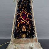 Moorish style lamp in patinated copper and painted glass, France, Mid-Century