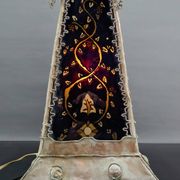 Moorish style lamp in patinated copper and painted glass, France, Mid-Century