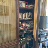 19th century bookcase with two glass doors and a drawer