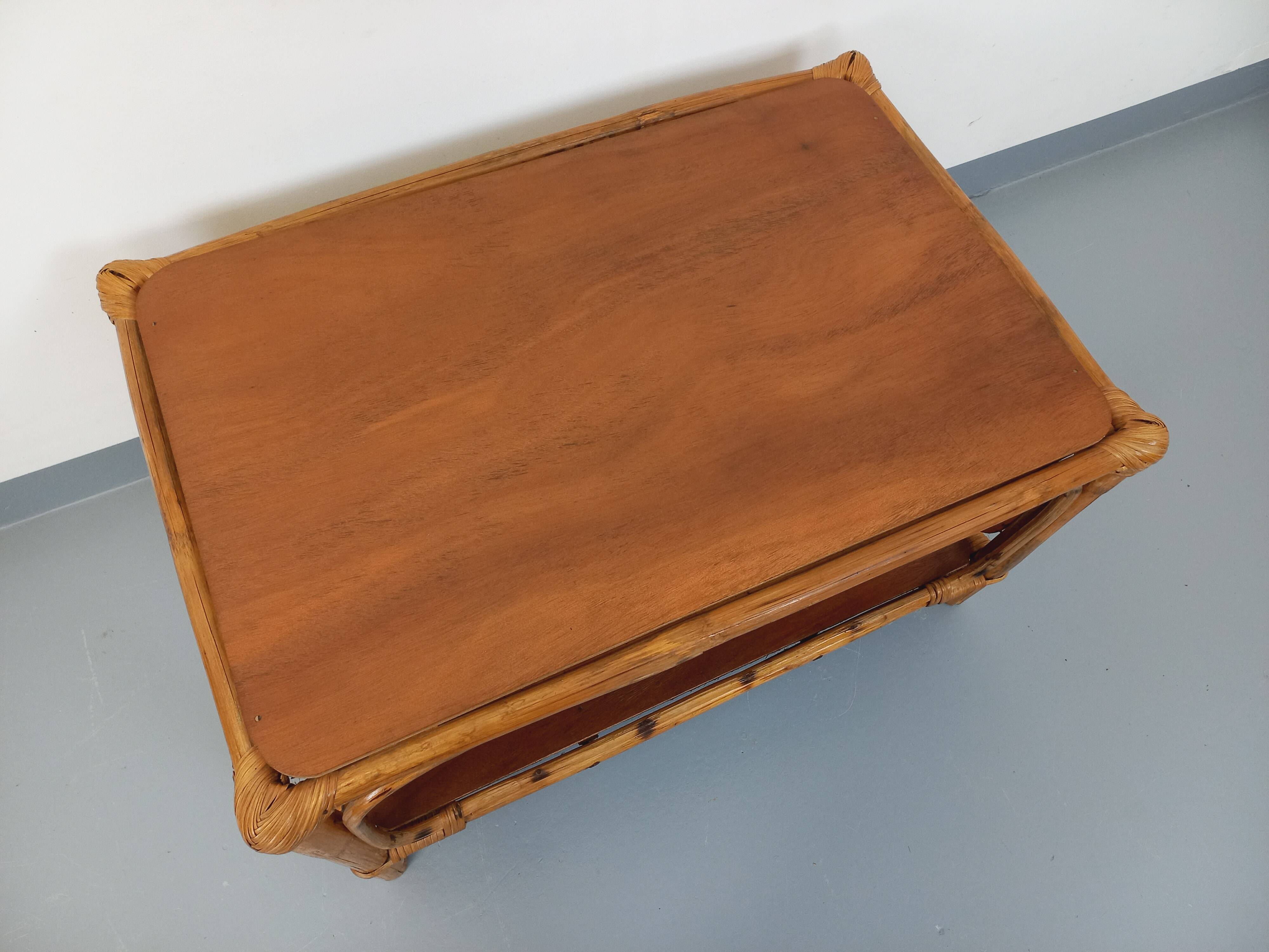 Vintage rattan and wood coffee table