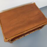 Table basse vintage en rotin et bois