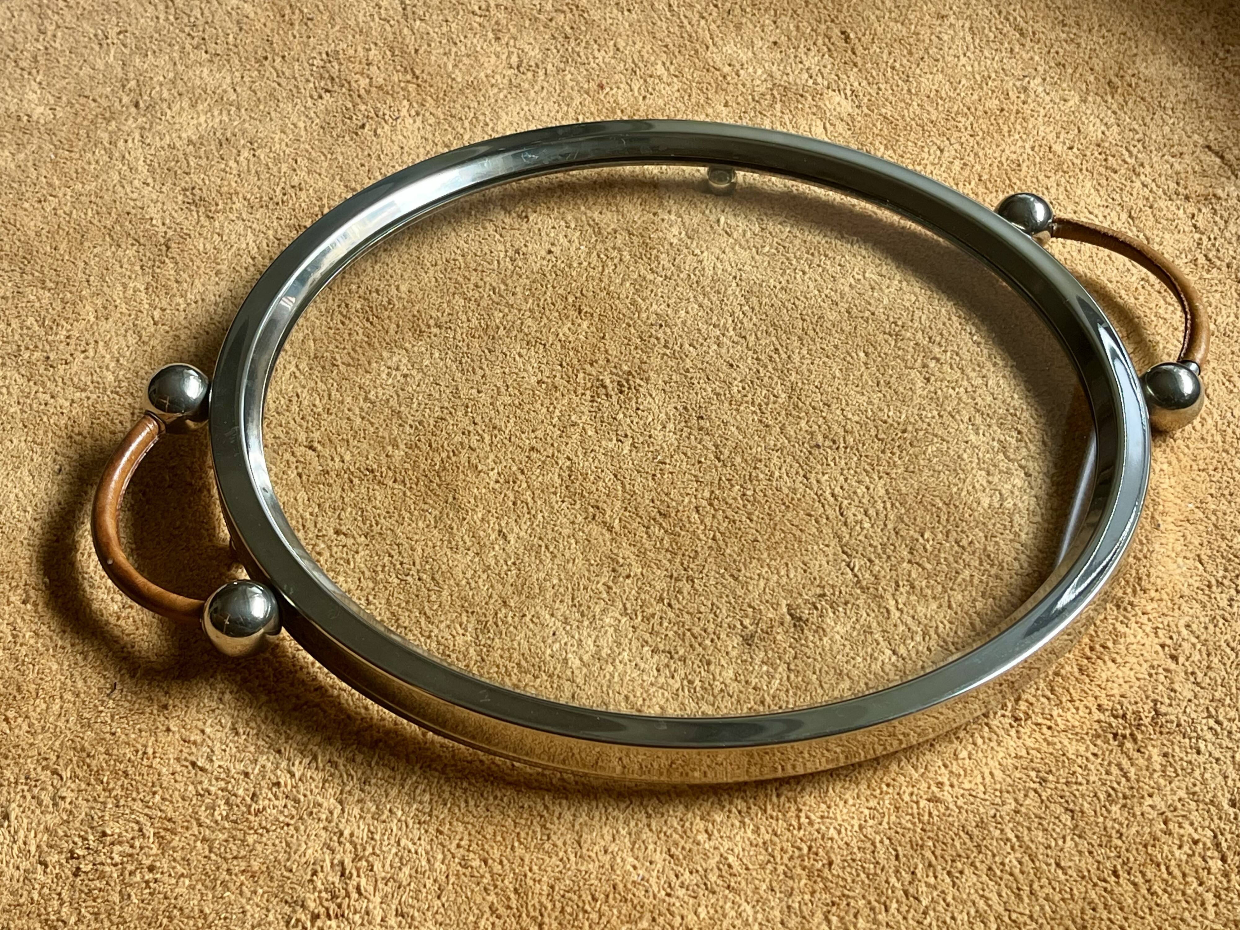 Art Deco tray - Leather & Stainless steel - Very good condition