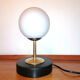 Lampe à poser bois, laiton et globe verre blanc dépoli, 1960
