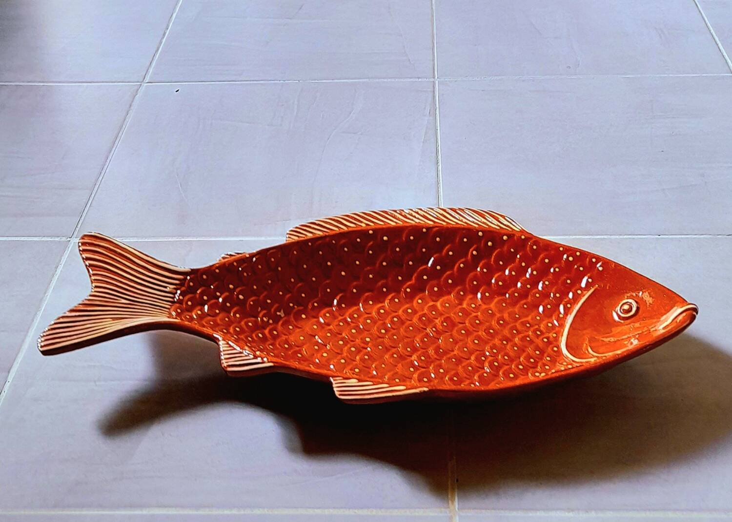 Glazed terracotta fish dish