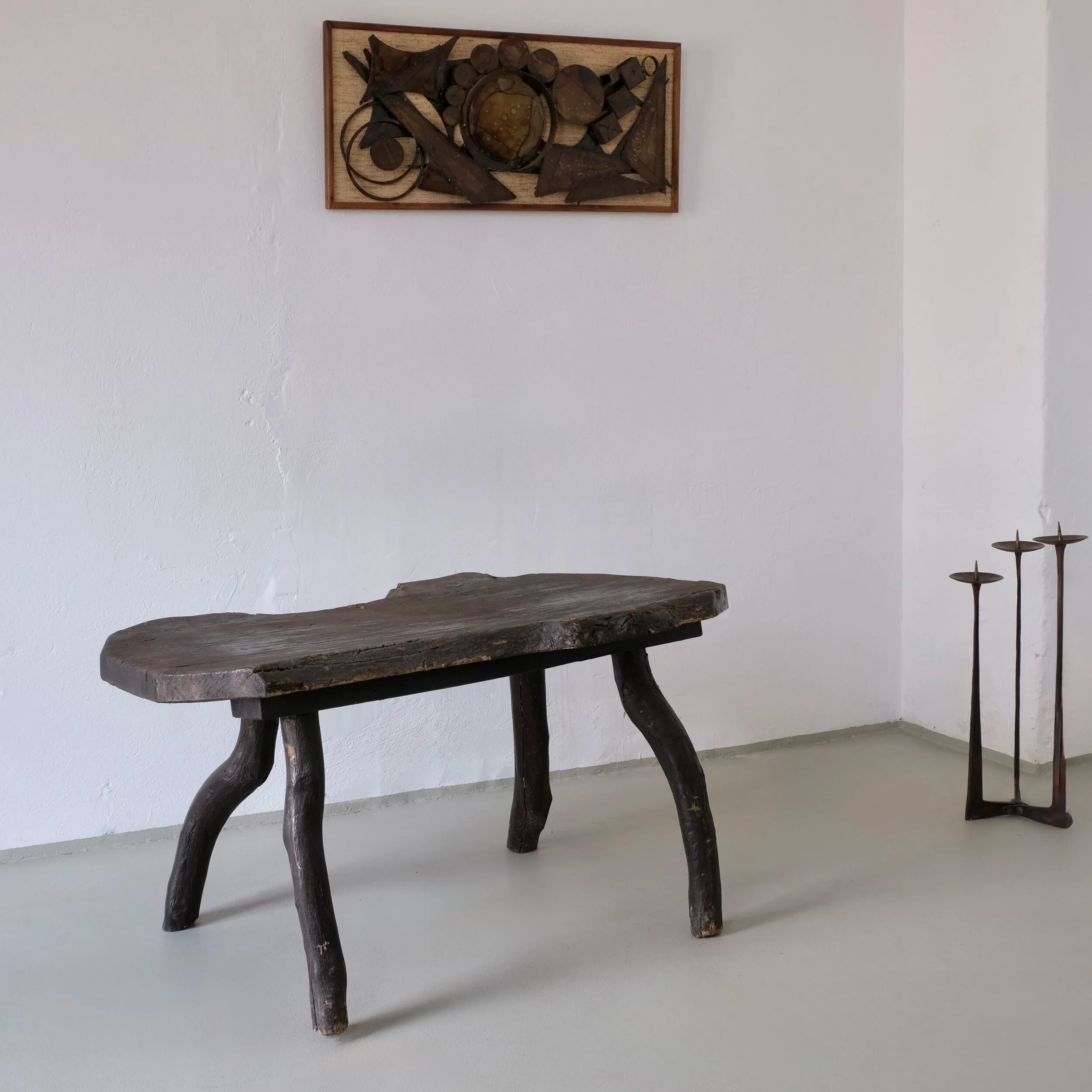 Wabi-sabi rustic dark wood side table | Belgium | Vintage