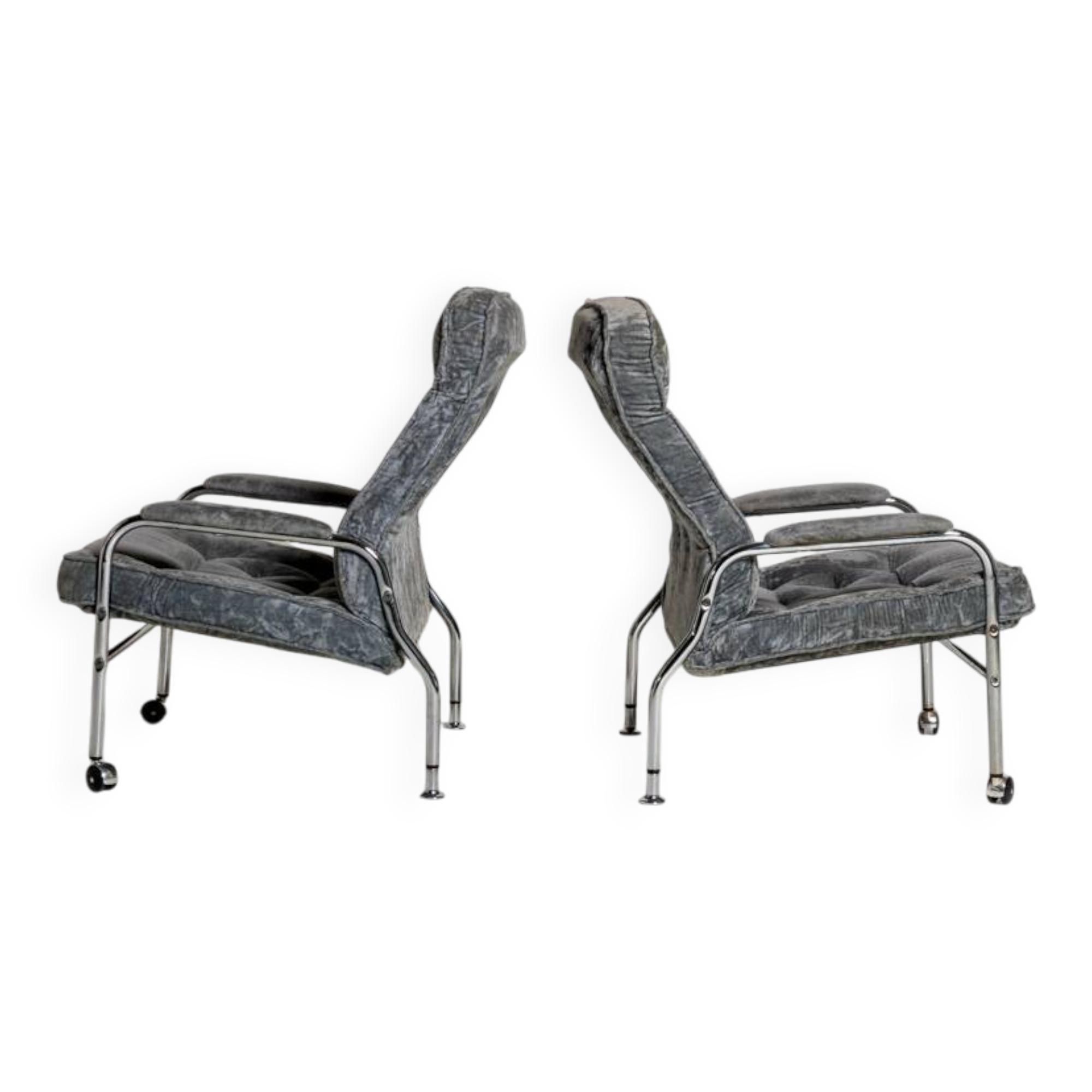 Scandinavian armchairs in velvet and steel, 1970s